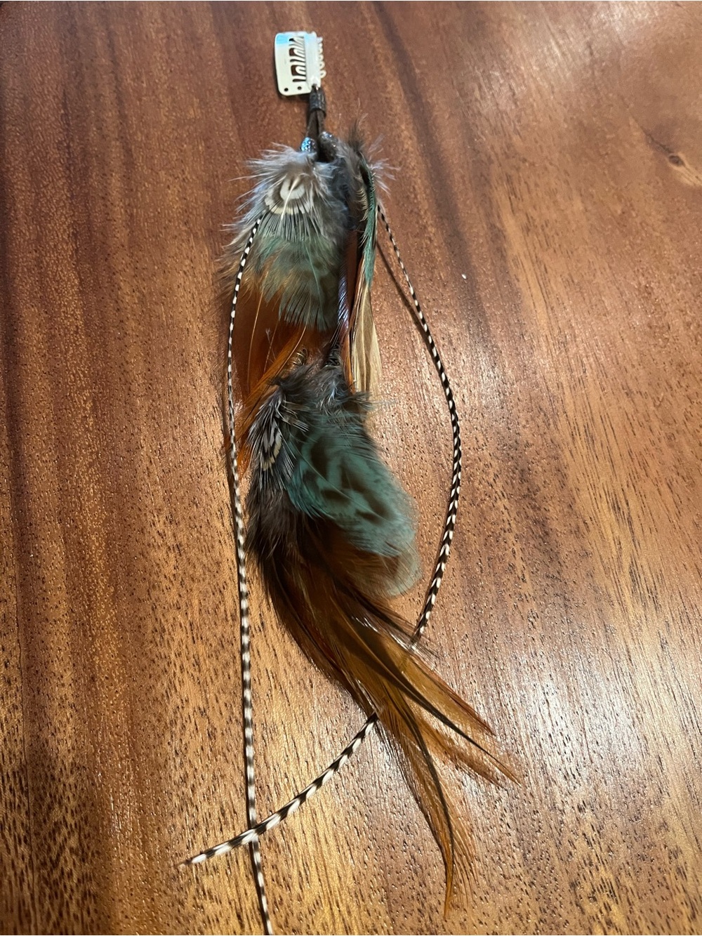 Feather Hair Extension Accessory in Brown and Teal